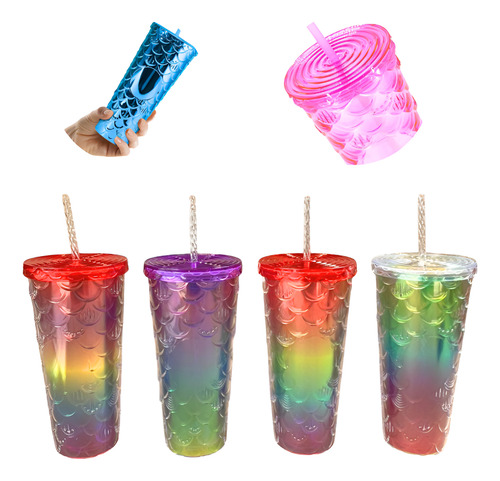 30 Vasos Con Textura Doble Pared 24oz Tapa Popote Mayoreo