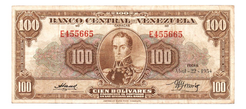 Billete De 100 Bs Abril 1954 E6