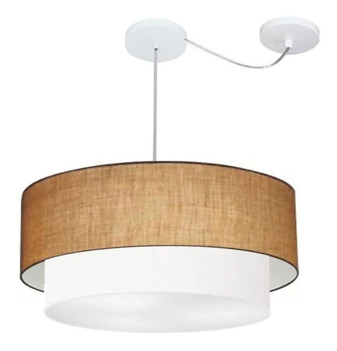 Pendente Cilíndrico Com Desvio Palha E Branco Mj-4367