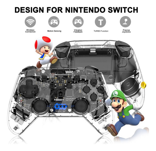 Control Joystick Inalámbrico Transparente Compatible Switch