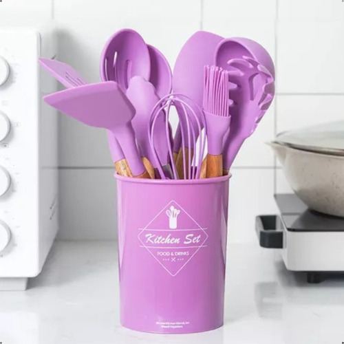 Kit De 12 Utensílios De Cozinha De Silicone Com Alças.