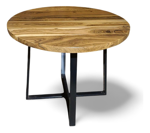 Mesa Redonda Industrial De Comedor Madera Dura Maciza 120cm 