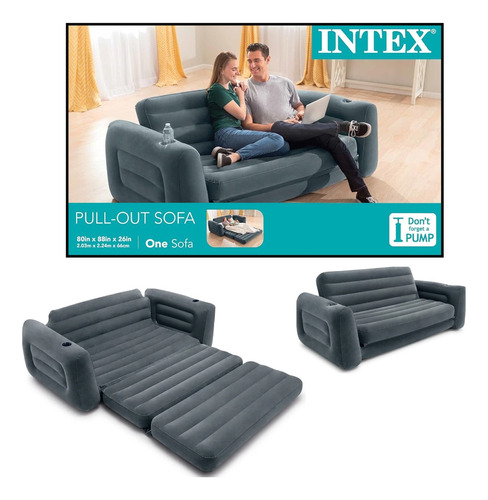 Mueble Sofa Cama Inflable P/ 2 Personas Intex. 2.03m Suave