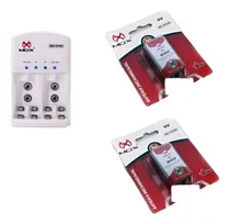 Comprar 2 Bateria Recarregável 9 Volts 240 Mah Mox + Carregador Rápido Auto Stop Mox Original  