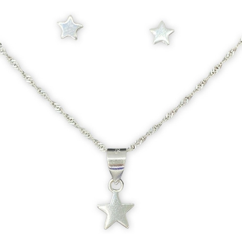 Conjunto Collar Dije Aros Estrella  Juvenil Plata Fina 925