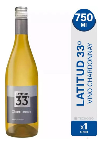 Vino Latitud 33 Chardonnay Blanco 750ml Chardon Botella