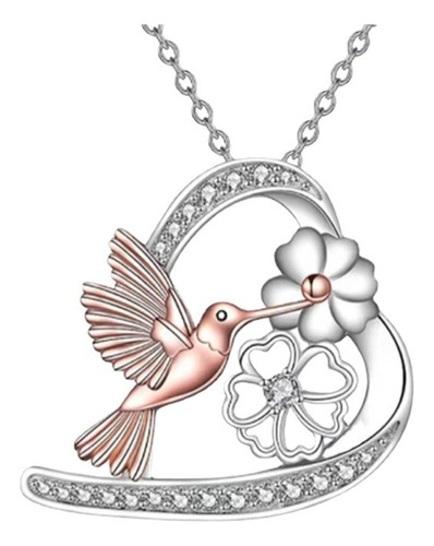 Collar De Colibri Rosado, Chupa Rosa Con Piedras De Circonia