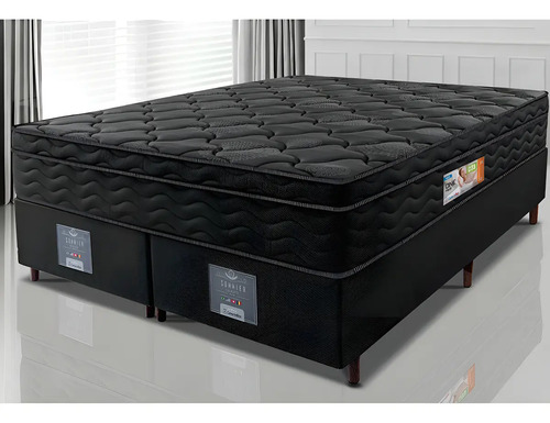 Cama Box King Colchão OrtoFirm Black + Box 193x203x67 One Face Espuma D33 Preto