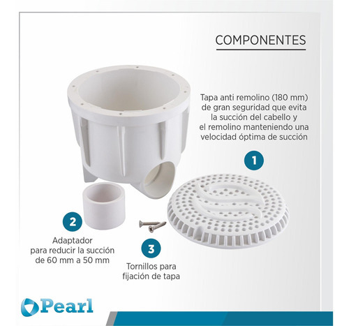 Toma De Fondo Fibra De Vidrio Pearl Boca 50 Mm Color Blanco