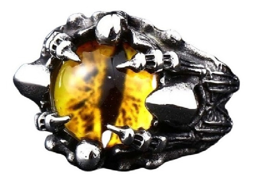 Anillo Color Plata Ojo Dragón Cráneo Acero Inoxidable Hombre