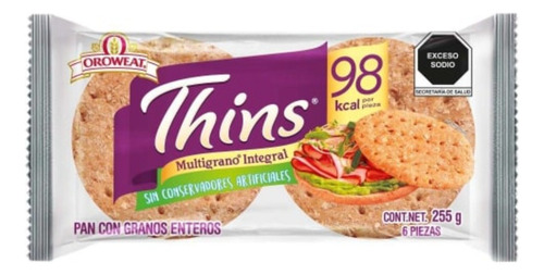 4 Pzas Pan De Granos Enteros Oroweat Thins Multigrano 255 G