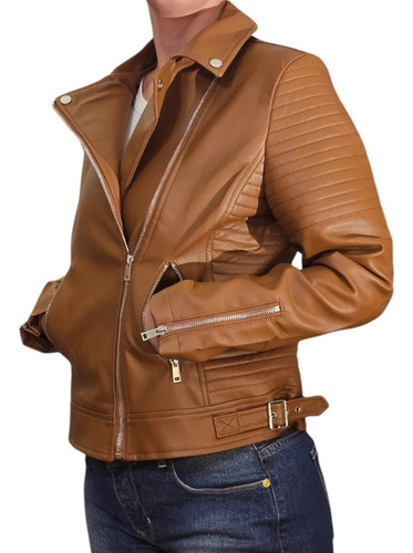 Campera Eco Cuero Mujer Entallada Cierre Cruzado Importadas