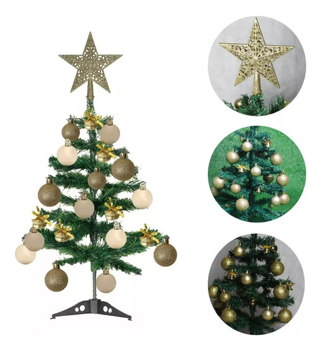 Arvore De Natal Enfeite Dourado Bolinha Sino Estrela 60cm Cor Verde