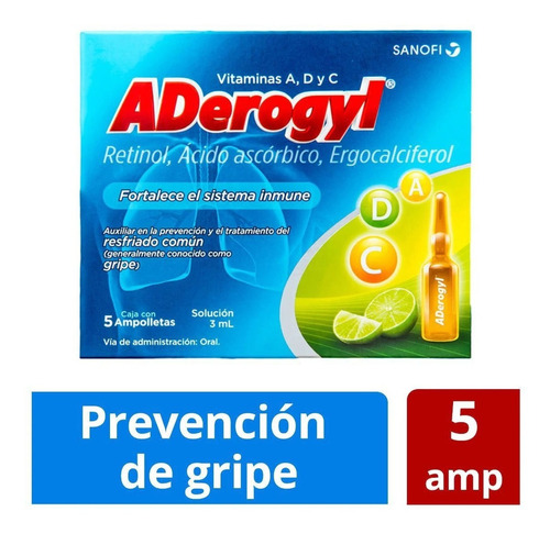 Imagen 1 de 6 de Aderogyl 15 C/5 Ampolletas Oral 3ml / Auxiliar Aliviar Gripe