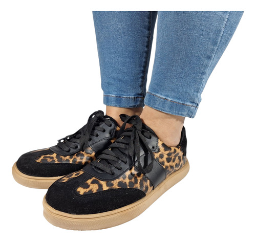 Sam123 Zapatillas Talles Grandes Mujer Negras Con Print