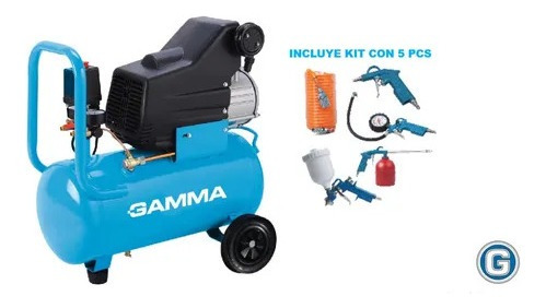 Imagen 6 de 6 de Compresor Aire Gamma G2852k Monofásico 1,5hp 25lt + Kit 5 Pz