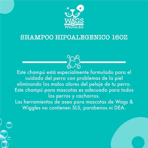 Shampoo Hipoalergénico Wags & Wiggles Para Perro Fragancia Sin Fragancia Tono De Pelaje Recomendado Claro