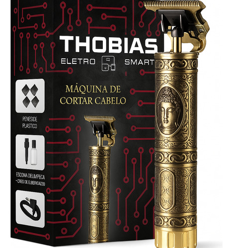 Maquina Profissional Acabamento Cabelo Barba Sem Fio Recarregável Cor Dourado