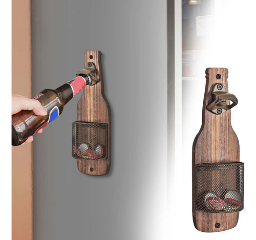 Abridor De Botellas De Madera Montado En La Pared Para Decor
