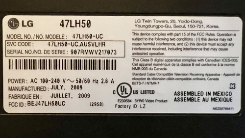 Fuente Poder Lg 47lh50 47lh50-uc Eax56851901/29 Lgp47-09lf (Usado)