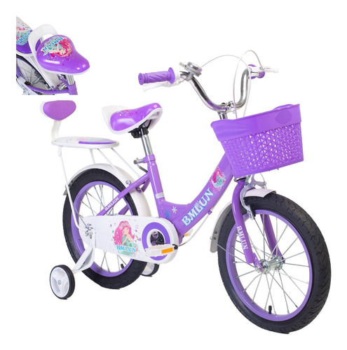 Bicicleta Entrenadora Para Niños Aeiou Qk-09 Con Canasta R12 Color Morado Tamaño Del Cuadro 12