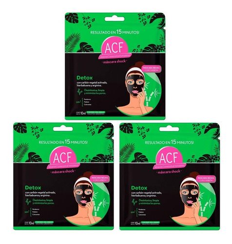 Mascara Facial Acf Shock Detox Carbon Activado Limpiadora X3