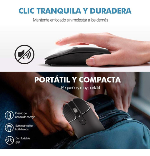 Imagen 5 de 7 de Ratón Inalámbrico Silencioso Usb Recargable Bluetooth Mouse