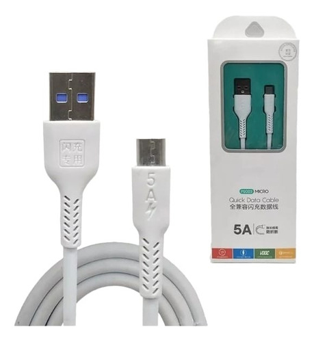 Cable Micro Usb Carga Rapida 1 Metro Para Samsung Motorola Color Blanco