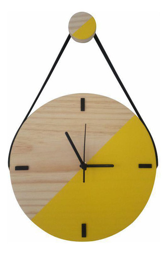 Relógio De Parede Escandinavo Duo Amarelo Com Alça 28cm