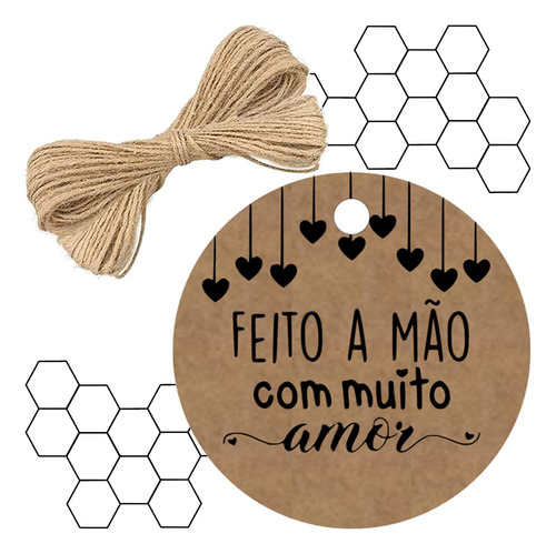 100 Tags Personalizadas Kraft Feito A Mão Com Muito Amor