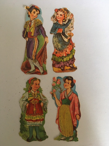 Set 4 Figuritas Brillantes Torero Japonesa Bailarina Años 60