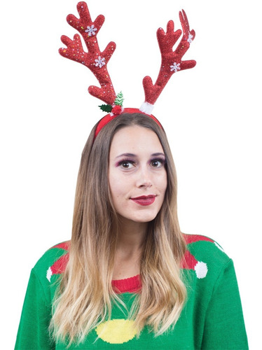 Diadema Navideña Para Mujer Reno Con Copos Disfraz Navidad
