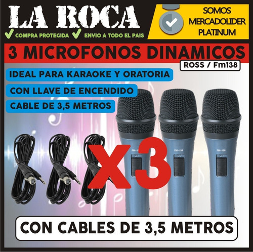 Imagen 3 de 10 de 3 Microfono Ross Fm138 Para Cantante Karaoke - Cuo