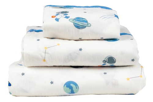 Juego Sábanas Cuna Cary 100% Algodón 120 Hilos 70x130 Cm Diseño de la tela Astronauta