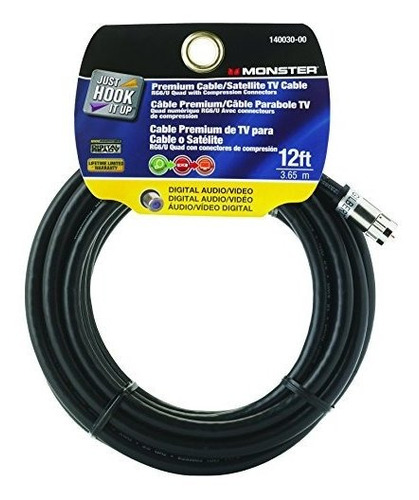 Cable Rg6 quad 12 'negro By Monster Jhiu Mfrpartno 140030  