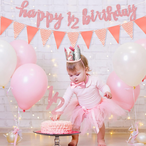 Banner Spakon Glitter De Medio Cumpleaños De 6 Meses Banner