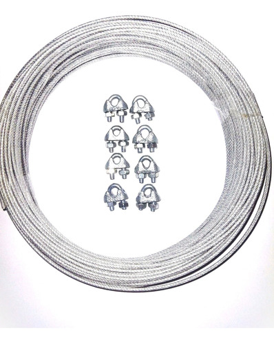 30mts Cabo De Aço Revestido Pvc Cristal 2mm Varal + 8 Clips