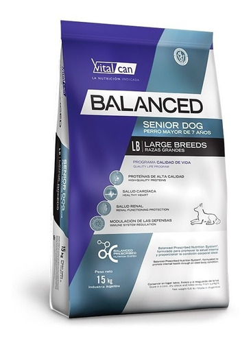 Alimento Vitalcan Balanced Perro Senior Raza Grande 15 Kg