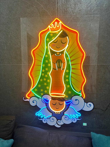 Cuadro Neón Flex Virgen De Guadalupe 60x90cm Acrílico Calid