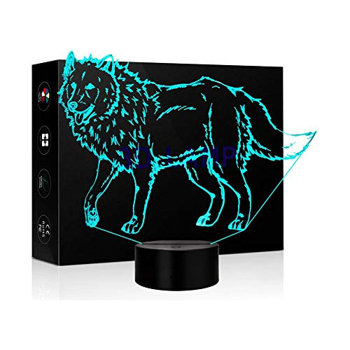 Lámpara De Noche Óptica 3d De Animal Lobo Ilusión, 7...