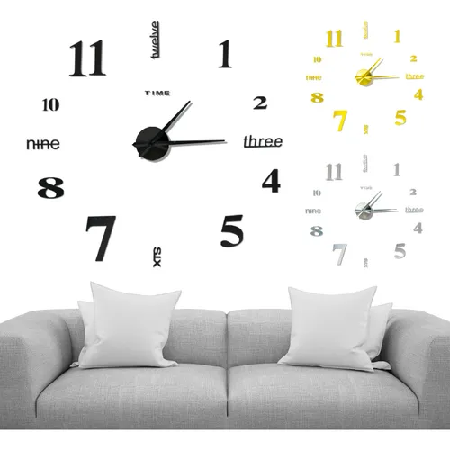 Reloj De Pared 3d Tamaño Grande Color Negro GENERICO