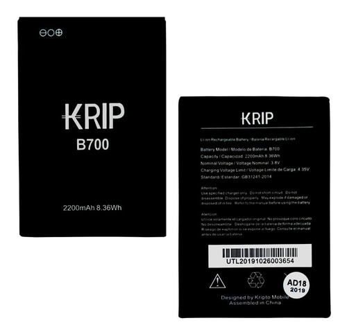 Imagen 3 de 3 de Bateria Pila Krip K7 B700