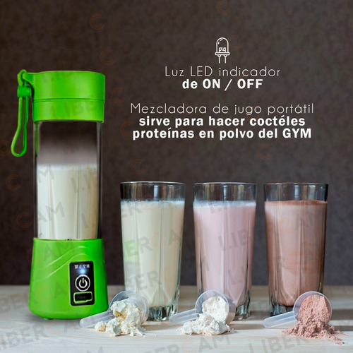Imagen 7 de 10 de Licuadora Portátil Deportiva Autolimpiante Usb 380ml 4 Hojas