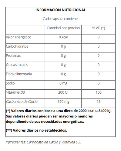 Calcio + Vitamina D Natier Capsulas Salud Osea Y Dental