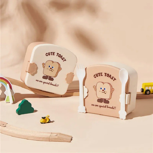 Lunchera Vianda Tupper Infantil Con Cubiertos Kawaii Chufi Base Beige Vianda Cute Toast