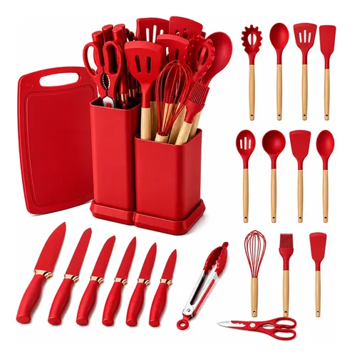 Kit Utensilios Jogo 19 Pecas Conjunto Em Silicone De Cozinha