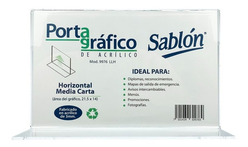 2 Pack Portagráfico Horizontal Tamaño Media Carta Acrílico