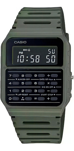 Reloj Casio Data Bank Ca53wf-3b  Ts Color De La Correa Verde Color Del Bisel Verde Color Del Fondo Negro