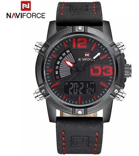 Relógio Masculino Naviforce 9095 Esportivo Couro Marrom Luxo