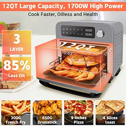  Joymicre Air Fryer Toaster Oven, 1700w High Power